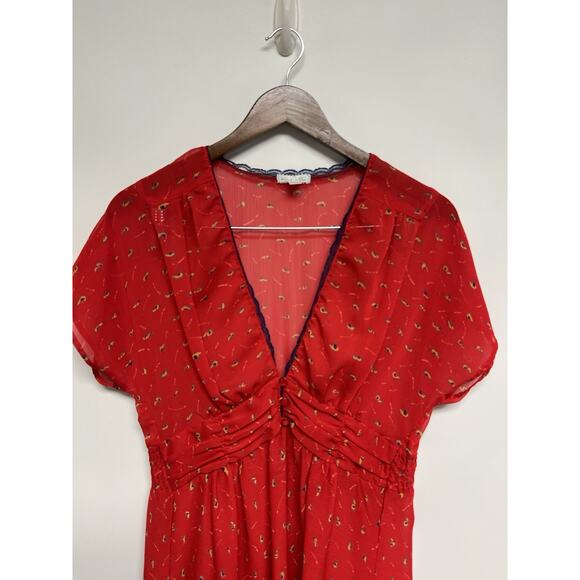 Y2K Kimchi & Blue Medium Babydoll Dress Womens Red Floral Sheer Boho Cottage - Picture 3 of 12